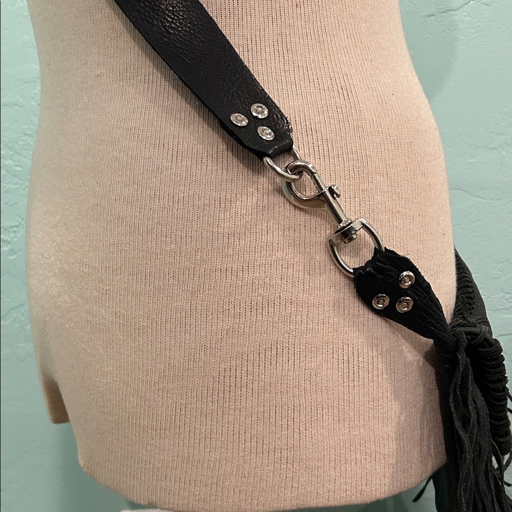 Black Leather Fringe Texan Crossbody Bag - Picture 8 of 15